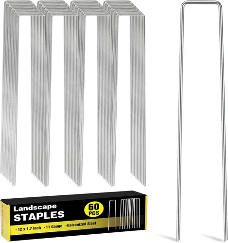 Miniatura 10 de Paquete de 240 grapas de paisaje de 15 cm, estacas de jardín galvanizadas para carpas, estacas resistentes calibre 11, alfileres de tela