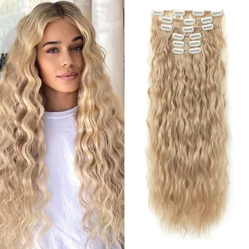 Miniatura 21 de LONAI - Extensiones de cabello con clip, 6 piezas, rizadas, de 24" de largo, sintéticas, para mujer, color rubio ceniza natural