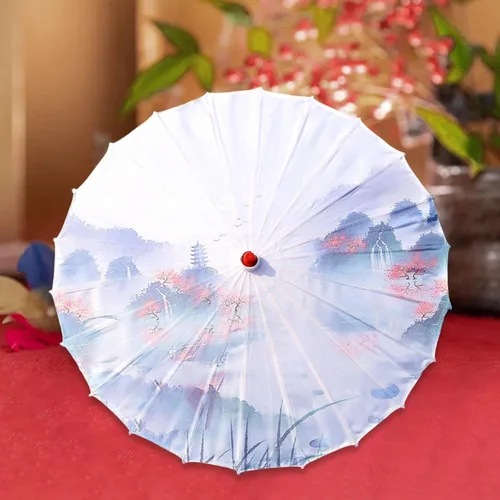 Miniatura 7 de Paraguas de papel de aceite de estilo oriental, paraguas de baile antiguo, impermeable, 33 pulgadas, paraguas de papel aceitado chino