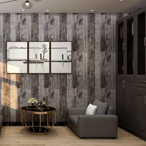 Miniatura 7 de MulYeeh Papel tapiz gris de 17.7 x 472 pulgadas, papel tapiz de tablones de madera sintética, autoadhesivo, extraíble, revestimiento de pared Marrón