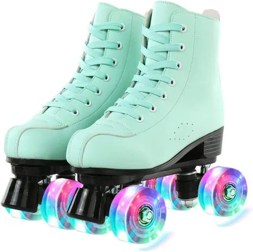 Miniatura 2 de YYW - Patines de cuero PU de alta calidad para mujeres y hombres, tipo botín, clásicos de doble fila, para interiores y exteriores, con bolsa