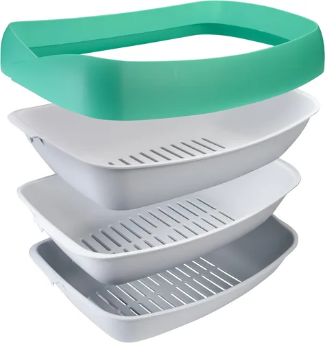 Caja de arena – Caja de arena para gatos de 3 bandejas de tamizado, fácil de limpiar con revestimiento antiadherente, diseño elegante y de alta cara