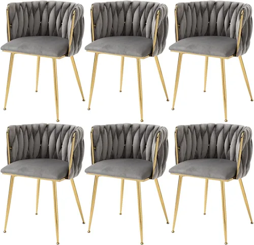 Miniatura 20 de Nrizc Juego de 2 sillas de comedor de terciopelo, sillas de comedor tapizadas tejidas con patas de metal dorado, sillas decorativas modernas