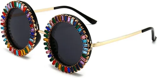 laureles Gafas de sol vintage con diamantes de imitación para mujer, lentes de lectura de diamantes de colores redondos de moda 2022
