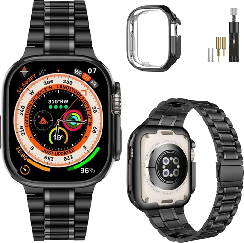 Miniatura 14 de MioHHR - Correa de acero inoxidable sólida compatible con Apple Watch de 1.5 pulgadas (Series 3/2/1) 1.6 pulgadas (Series SE/6/5/4) 1.61 pulgadas