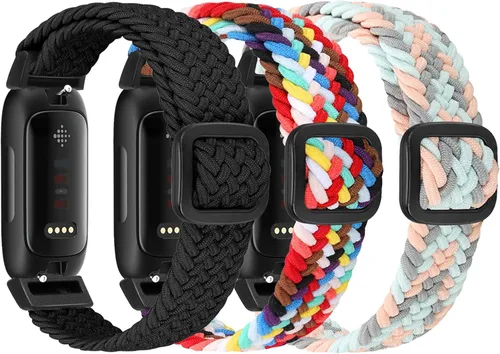 Paquete de 3 bandas elásticas trenzadas compatibles con Fitbit Inspire 3/Inspire 2/Inspire HR/Inspire/Ace 3/Ace 2, bandas elásticas ajustables