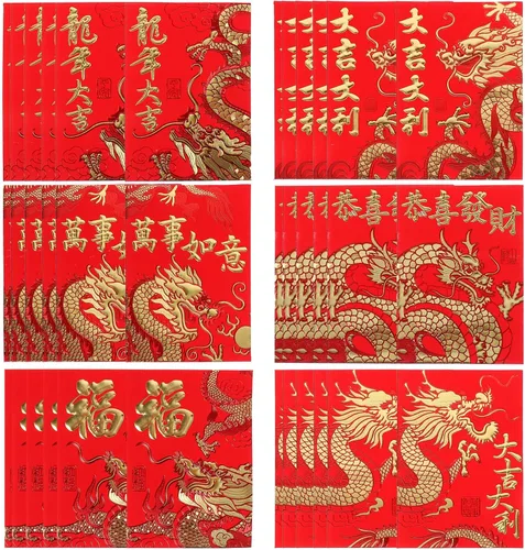 Paquete de 60 sobres rojos chinos para Año Nuevo Lunar Hong Bao 2024 Año del Año del Año del Dinero para Festival de Primavera Boda Cumpleaños