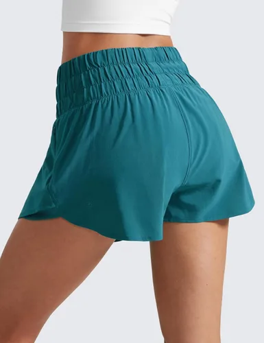 Miniatura 2 de CRZ YOGA - Pantalones cortos deportivos para mujer, cintura alta, holgados, con volantes, para entrenar, correr, tenis y bolsillo con cremallera