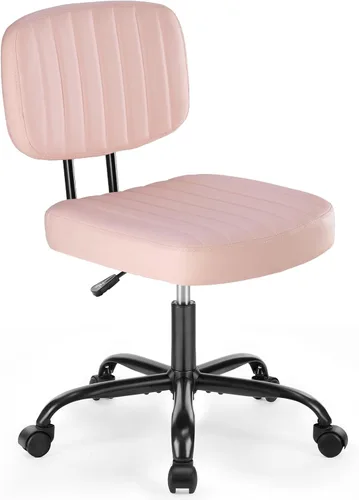 Miniatura 10 de Silla de escritorio de oficina sin brazos, soporte lumbar de respaldo bajo, pequeña ergonómica, silla giratoria de piel sintética de 360° con altura