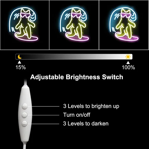 Miniatura 6 de Letrero de Neón de Gato Surfeando Letrero de Neón de Gato Surfista Genial Letreros LED para Pared Tabla de Surf Colorida Luz de Neón Regulable