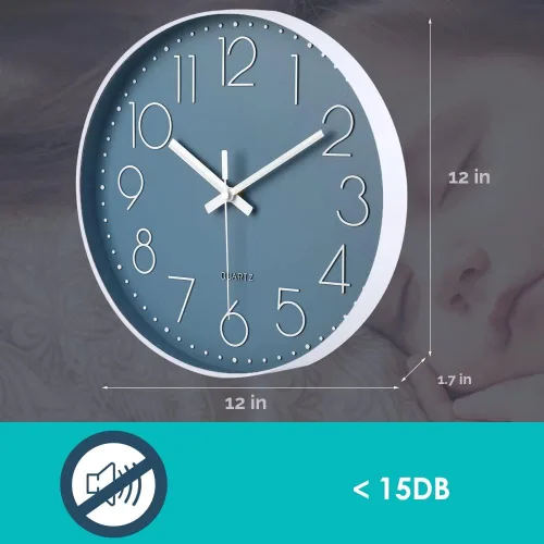 Miniatura 4 de jomparis - Reloj de pared de cuarzo redondo de 12 pulgadas, silencioso, sin tictac, decorativo, moderno, funciona con pilas, para hogar, oficina
