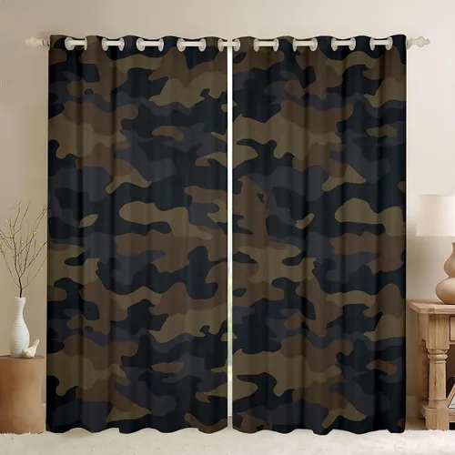 Miniatura 14 de Cortinas de camuflaje rústicas de camuflaje para dormitorio, sala de estar, decoración de cabaña, caza, ejército, negro, verde, aislamiento térmico