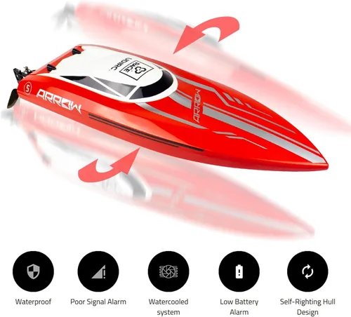 Miniatura 2 de Cheerwing Barco de Control Remoto RC sin Escobillas de 25" 30 MPH de Alta Velocidad Barco Grande de Carreras para Adultos Rojo
