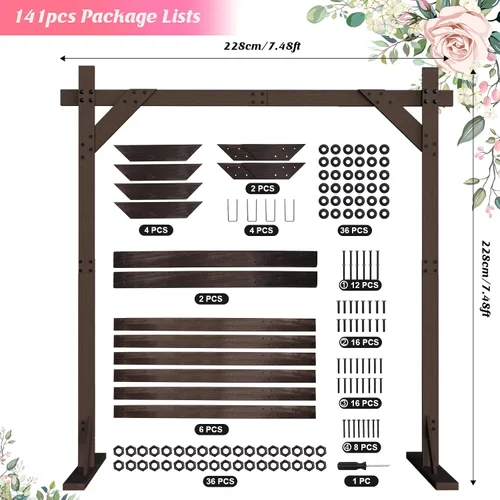 Miniatura 2 de Pondpm Arco de boda de madera de 7.48 pies, soporte de fondo cuadrado de madera para boda, ceremonia, fiesta, propuesta de jardín, playa, decoración