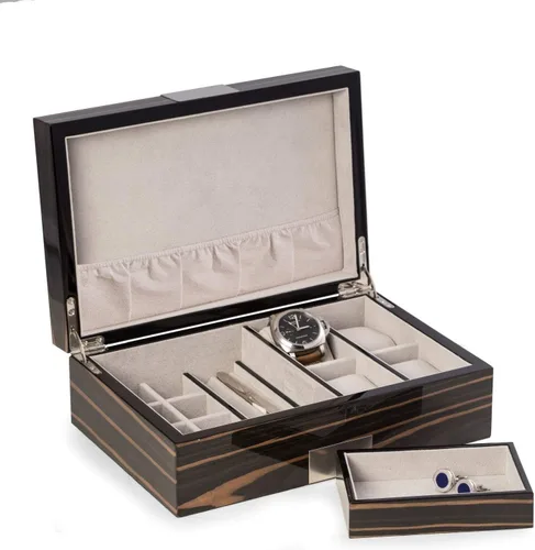 Miniatura 2 de Bey Berk Ebony Finish Wood 4 relojes Kevin Lacado Velour Caja de reloj
