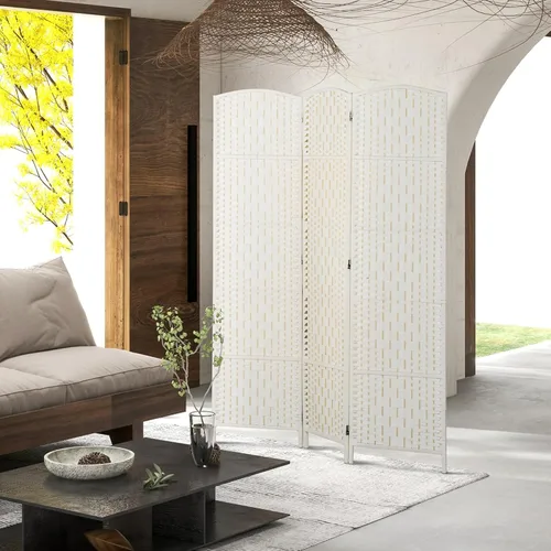 Miniatura 6 de HOMCOM Divisor de habitación, pantalla de privacidad plegable de 3 paneles, 6 pies de alto, divisor de pared de tejido de mimbre portátil para Blanco