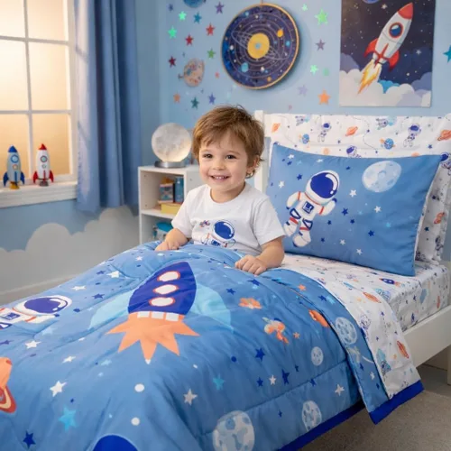 Miniatura 2 de EVERYDAY KIDS Juego de ropa de cama de 4 piezas para niños pequeños – Aventuras del espacio exterior – Incluye edredón, sábana encimera, sábana