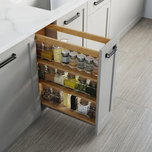 Miniatura 6 de Dowell - Organizador de especias extraíble con estantes ajustables para gabinete de cocina base, toboganes de cierre suave montados en la parte