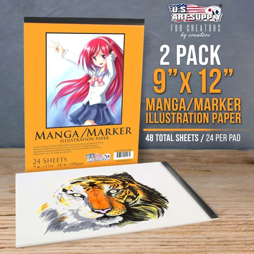 Miniatura 2 de U.S. Art Supply Bloc de papel marcador manga de alta calidad de 9 x 12 pulgadas (paquete de 2, 48 hojas en total) – Cuaderno de dibujo de 60 libras