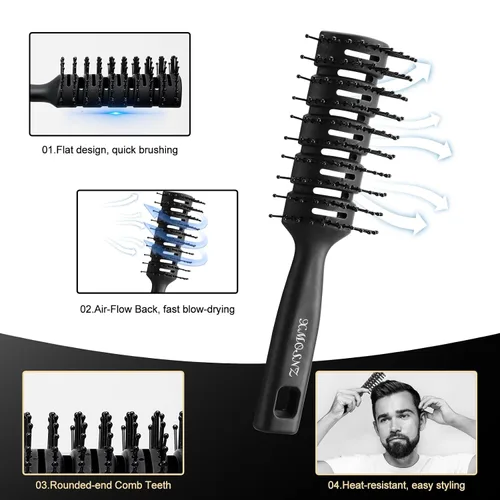 Miniatura 3 de Peine de pelo para hombre, cepillo de rodillo Quiff para añadir volumen, cepillo de textura de cepillo de ventilación para hombre, diseño de dientes