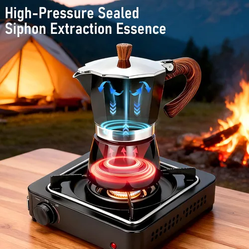 Miniatura 5 de Cafetera de Espresso Italiana para Estufa, Cafetera Moka Clásica de Aluminio de 6 Tazas – Duradera Cafetera Cubana Manual para Estufa de Gas