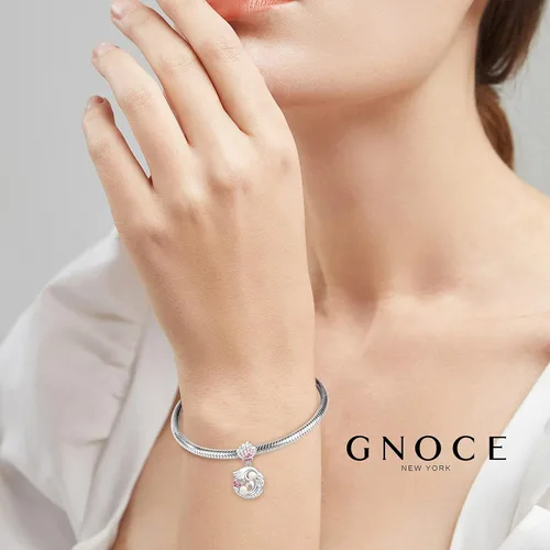 Miniatura 5 de GNOCE Dije de plata de ley 925 con diseño de sirena y perlas de oro rosa con circonitas cúbicas para pulseracollar, regalo para mujer (2 plata)