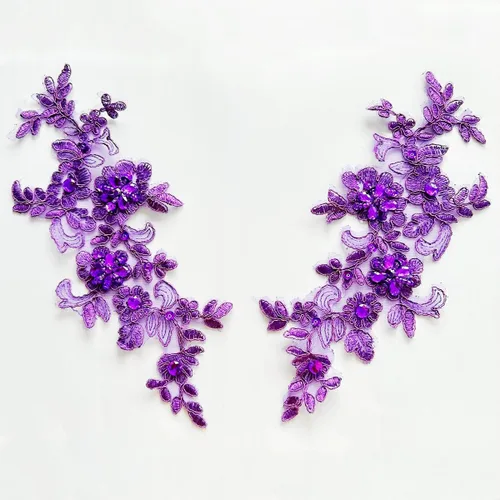 Miniatura 12 de Parches de tela de encaje fino bordados con diamantes de imitación bordados, decoración de vestido para coser en lentejuelas cuentas, accesorio