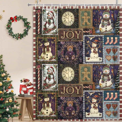 Miniatura 13 de JAWO Cortina de ducha de muñeco de nieve de Navidad para decoración de baño, cortina de baño de tela con ganchos, 36 x 70 pulgadas