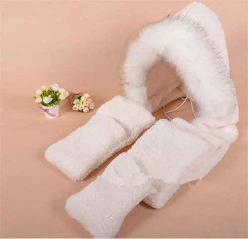 Miniatura 3 de Winter Warm Women Siamese Sudadera con Capucha Guantes con Bolsillo para las orejas, Bufanda Larga Chal