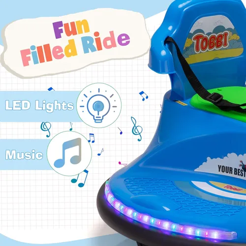 Miniatura 8 de TOBBI Caracol Auto Chocador para Bebé, Juguete Eléctrico de 12V para Niños con Control Remoto/Calcomanías Divertidas DIY para Niños/Giro de 360 Azul