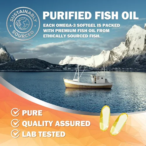 Miniatura 7 de Suplementos de aceite de pescado Omega 3 – 2400 mg de aceite de pescado por porción – Omega-3 de triple fuerza con ácidos grasos EPA y DHA – Apoyo
