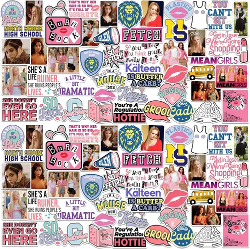 Miniatura 7 de Mean Girls - Paquete variado de calcomanías de vinilo grandes de lujo de 50 unidades, calcomanías troqueladas para laptop, botella de agua, álbumes