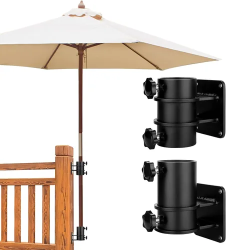 Miniatura 9 de Par de soportes laterales para sombrilla de patio, de acero inoxidable, soporte de abrazadera/soporte para sombrilla y soporte para barandilla