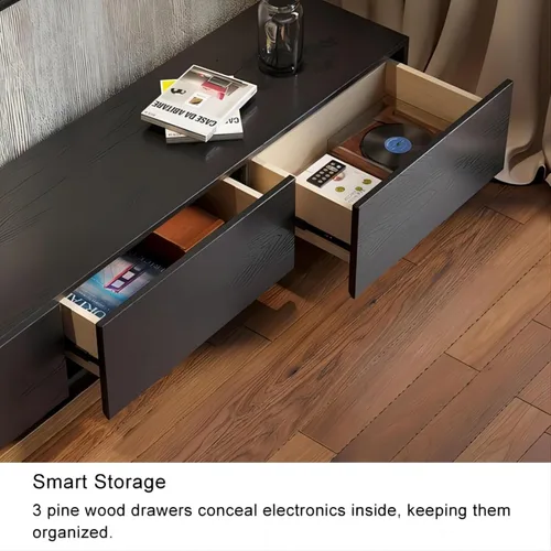 Miniatura 6 de homary Soporte extensible de madera para TV, centro de entretenimiento rectangular, consola multimedia con 3 cajones (negro y nogal)