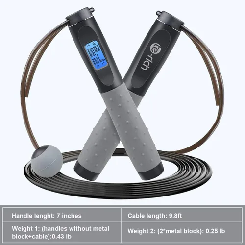 Miniatura 8 de Cuerda de saltar, cuerda de saltar con peso para fitness, cuerda de saltar con contador, asas pesadas, longitud ajustable, cuerda de salto