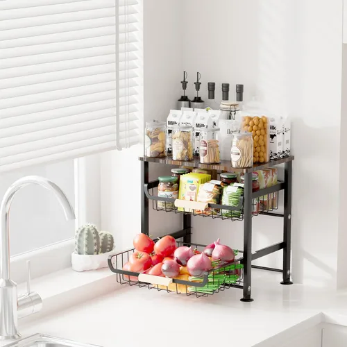 Miniatura 2 de Cesta de frutas y verduras para cocina, organizadores y almacenamiento de despensa de 3 niveles, organizador de aperitivos para encimera, carrito