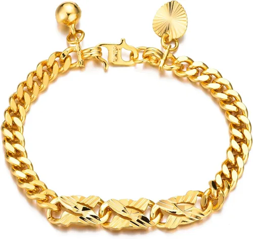 Ethlyn Pulseras de bebé para niños y niñas, chapados en oro de 18 quilates, pulseras de cadena de eslabones cubanos para niños, exquisito regalo