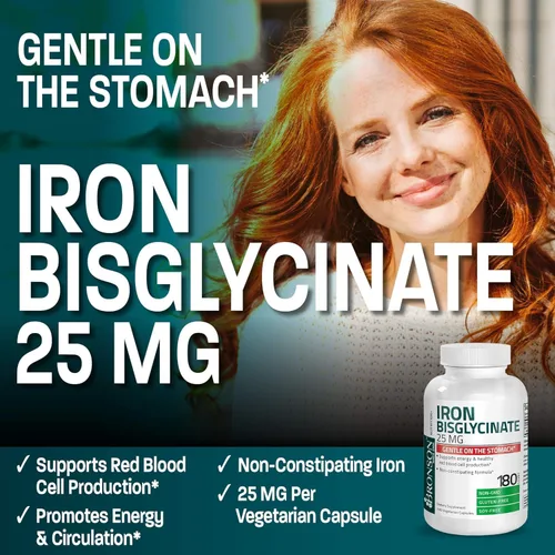 Miniatura 3 de Bronson Bisglicinato de Hierro 25 mg Suave para el Estómago, Apoya la Energía y la Producción Saludable de Glóbulos Rojos - Fórmula sin