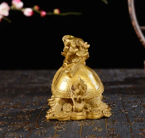 Miniatura 5 de BRASSTAR Tortuga de dragón FengShui de latón con estatua Ruyi decoración del hogar de la oficina Atrae riqueza fortuna carrera suerte amuleto