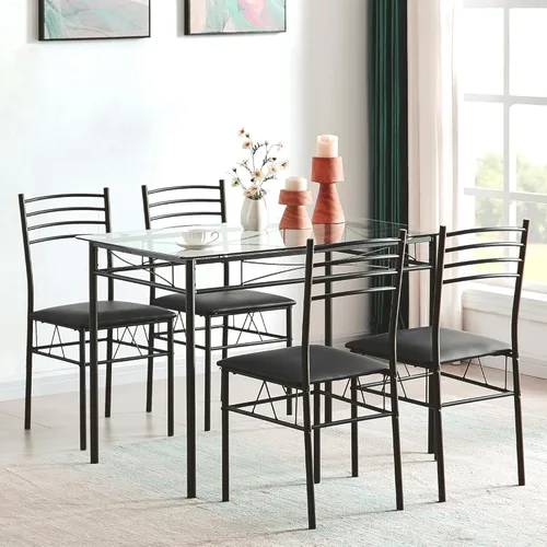 Miniatura 4 de VECELO juego de mesa de comedor de cocina y sillas para 4, asiento acolchado y tablero para vasos, ahorro de espacio, negro mate