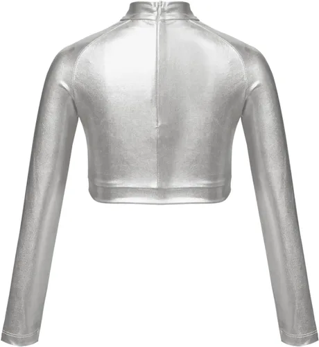 Miniatura 2 de Camiseta deportiva de manga larga para niñas pequeñas y grandes, con cuello alto falso, para ballet, gimnasia, yoga, animadoras, bailar