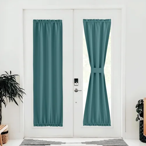Miniatura 122 de NICETOWN Cortinas opacas unicolor con aislamiento térmico para puerta francesa, granja, oscurecimiento de habitación, puertas y ventanas de Marrón