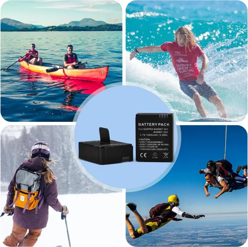 Miniatura 7 de Tectra Paquete de 3 baterías de repuesto AHDBT-301 Hero3 + cargador dual LCD para cámaras GoPro Hero 3, Go Pro Hero 3+, AHDBT-301, AHDBT-302
