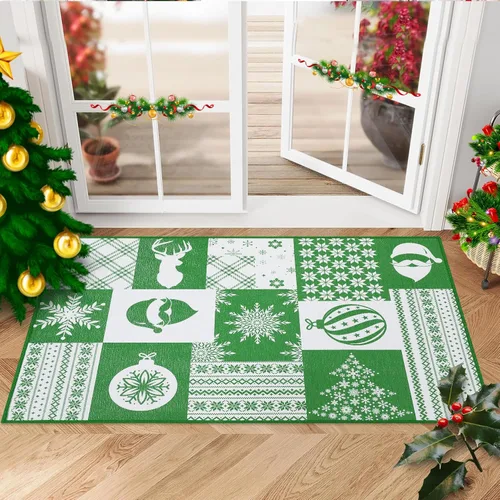 Miniatura 2 de Alfombra de interior de Navidad con texto en inglés «Merry Christmas», antideslizante, festiva, decoración de vacaciones, alfombra de Navidad