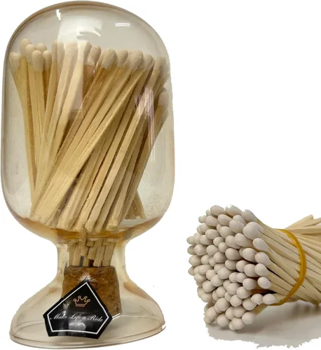 Miniatura 11 de Cerillas blancas incluidas (100 piezas), portacerillas de vidrio con encendedor, campana de vidrio para cerillas con encendedor, cerillas largas