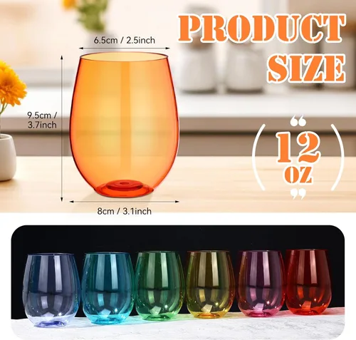 Miniatura 2 de Gerrii Paquete de 12 copas de vino de plástico de 12 onzas sin tallo, a granel, reutilizables, inastillables, para interiores y exteriores