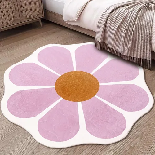 Miniatura 2 de USTIDE Alfombra redonda en forma de flor rosa de 47 x 47 pulgadas, bonita alfombra redonda para dormitorio, sala de estar, alfombra circular