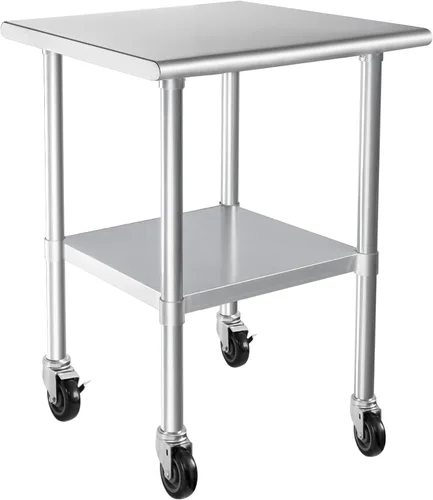 Miniatura 19 de HARDURA Mesa comercial de acero inoxidable para preparación y trabajo con ruedas, mesa de metal resistente con ruedas, NSF 430, 14 x 30 pulgadas