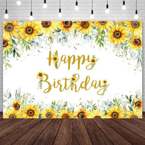 AIBIIN Telón de fondo de cumpleaños de girasol de 7 x 5 pies para niñas y mujeres, decoraciones de fiesta de feliz cumpleaños, cartel de fiesta de