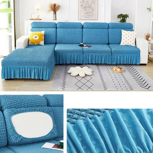 Miniatura 9 de Fundas elásticas para cojín en forma de L, funda de sofá modular de 1/2/3/4 asientos, con falda, sillón, sofá biplaza, protector de muebles